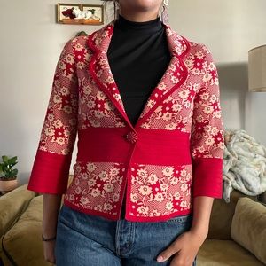 Anthropologie Moth Cotton Blend Red Floral Cardigan Jacket
